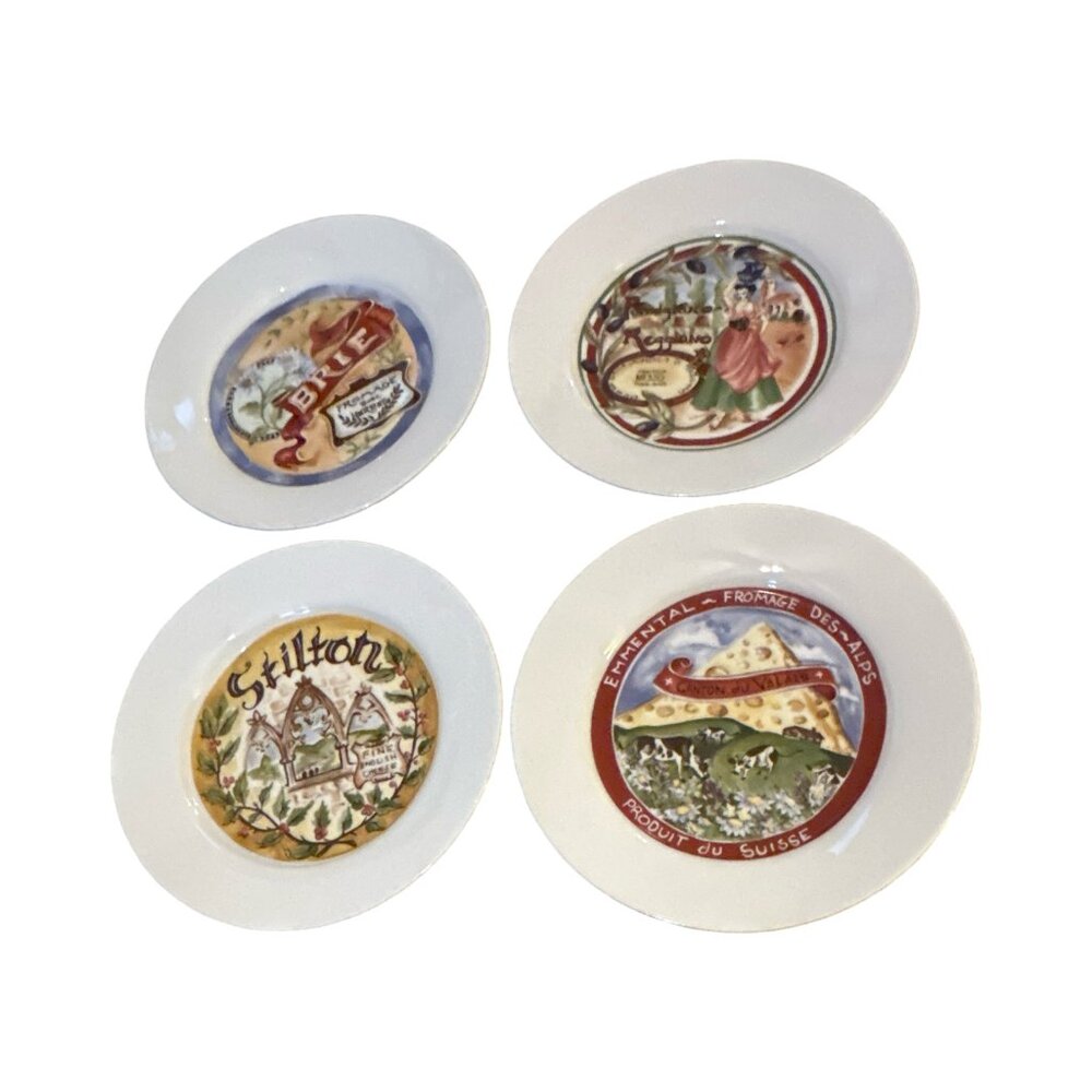 Vintage Restoration Hardware Classic Cheese Plates Set 4 Brie Stilton Emmental - Picture 2 of 12
